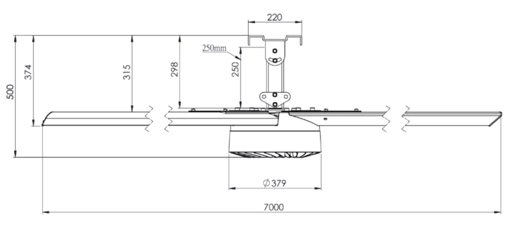 JD 7 Ceiling Fan: Size and Dimensions